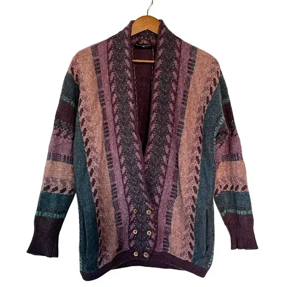 Bill Baber Wool Cardigan Hand Made in Scotland Purple Teal - Picture 1 of 10